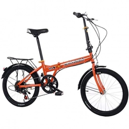 GOLDGOD Folding Bike GOLDGOD 20 Inch Variable Speed Folding Bike, Lightweight Aluminum Frame Foldable Bicycle Shock Absorption 6-Speed City Bicycle with Mudguard And Taillight, Orange