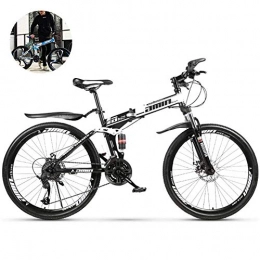 GOLDGOD Bike GOLDGOD 26 Inch Mountain Bike, 21-Speed Variable Speed Bicycle Full Suspension Bikes for Adults High Carbon Steel Folding Dual Disc Brakes Bicycle, Black White, 26inch