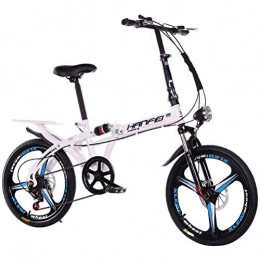 GOLDGOD Folding Bike GOLDGOD Variable Speed Folding Bike, Double Shock-Absorbing Bicycle Mechanical Disc Brake And High Carbon Steel Frame City Bike with Integrated Rear Shelf, White, 20 inch