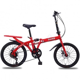 GOLDGOD Folding Bike GOLDGOD Variable Speed Folding Bike, Portable Lightweight Double Disc Brake Bicycle with Carbon Steel Frame And Ergonomic Cushion Bike for Adult Student Children, Red, 16 inch