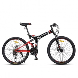 Great Bike GREAT Adults Folding Mountain Bike, 24-Inch 24 Speed Bicycle Double Shock Absorption Student Commuter Bike High Carbon Steel Frame(Color:Red)
