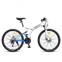 Great Folding Bike GREAT Folding Mountain Bike Bicycle, 26 Inch 24 Speed Student Bicycle High Carbon Steel Folding Frame Double Disc Brake Commuter Bike For Outdoor Sports(Color:Blue)