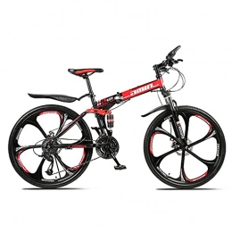 Great Folding Bike GREAT Folding Mountain Bike Bicycle, 26 Inch Student Bicycle Non-slip Wear-resistant Tire Thickened High Carbon Steel Folding Frame, Disc Brakes(Size:24 speed, Color:Red)