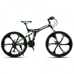 GREAT Mountain Bike 26 Inch, 21 Speed Foldable Bicycle Double Shock Absorption Outdoor Sports Bike Mechanical Double Disc Brake Commuter Bike(Color:Green)