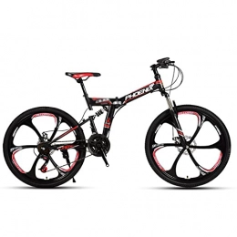 Great Folding Bike GREAT Mountain Bike 26 Inch, 21 Speed Foldable Bicycle Double Shock Absorption Outdoor Sports Bike Mechanical Double Disc Brake Commuter Bike(Color:Red)