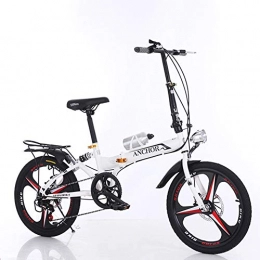 Grimk Bike Grimk Folding Bike Unisex Alloy City Bicycle 20" With Adjustable Handlebar & Seat 6 speed, comfort Saddle Lightweight For Adults Men Women Teens Ladies Shopper, Disc brake, White