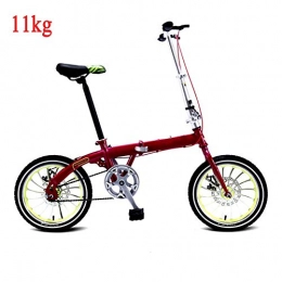 Grimk  Grimk Folding Bike Unisex Alloy City Mountain Road Bicycle 16" With Adjustable Handlebar & Seat Single-speed, comfort Saddle Lightweight For Adults Men Women Teens Ladies Shopper, Red