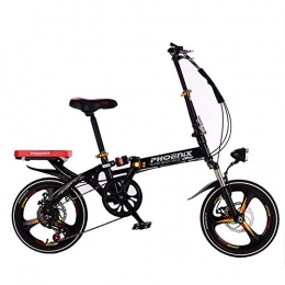 Grimk Folding Bike Grimk Unisex Folding Bike Adults Mini Lightweight Alloy City Bicycle For Men Women Ladies Shopper With Adjustable Handlebar & Comfort Saddle, with lights, aluminum, 6 speed, Black, 16inches