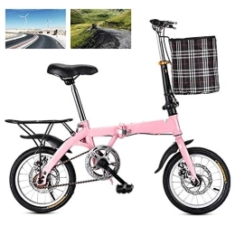 SYKSOL  GUANGMING - Folding City Bicycle Compact Bike, Adjustable Seat Outdoor Bike with Cycling Baskets And Carrier Frame, Mountain Bike for Adult Child Student, Single Speed Disc Brake (Color : Pink, Size