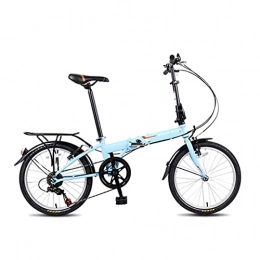 GUHUIHE Folding Bike GUHUIHE 20 in 7 Speed ​​City Folding Bike, Front and Rear Shock Absorption Double Disc Brake Variable Speed Foldable Bicycle, Compact Suspension Bike Bicycle Urban Commuters (Color : Blue)