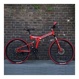 GUHUIHE Bike GUHUIHE Mountain Bike Folding Bikes with High Carbon Steel Frame, 21 Speed Shifter, Double Disc Brake and Dual Suspension Anti-Slip Bicycles (26 in) (Color : 27 Speed, Size : 24 Inch)