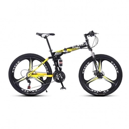 GUOE-YKGM Folding Bike GUOE-YKGM Adult Mountain Bikes - 26 Inch High Carbon Steel Full Suspension Frame Folding Bike - 24 / 27 Speed ​​Gears Dual Disc Brakes Mountain Bicycle (Color : Yellow, Size : 24 speed)