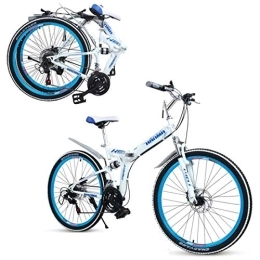 GUOE-YKGM Bike GUOE-YKGM Folding Mountain Bike For Adults, Unisex Folding Outdoor Bicycle, Full Suspension MTB Bikes, Outdoor Racing Cycling, 21 Speed, 24 / 26inch Wheels (Color : Blue, Size : 24inch)