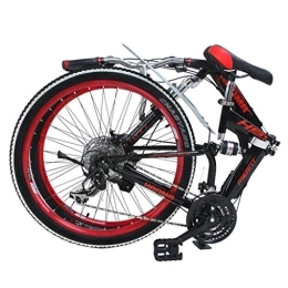GUOE-YKGM Folding Bike GUOE-YKGM Mountain Bike for Adult Men and Women, High Carbon Steel Dual Suspension Frame Mountain Bikes, 21 Speed Gears Folding Outroad Bike With 26 Inches (Color : Red, Size : 24inch)