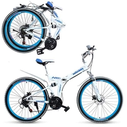 GUOE-YKGM Folding Bike GUOE-YKGM Mountain Bike For Adults, Unisex Folding Outdoor Bicycle, Full Suspension MTB Bikes, Outdoor Racing Cycling, 21 Speed, 24 / 26inch Wheels (Color : Blue, Size : 26inch)