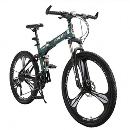 GUOE-YKGM Folding Bike GUOE-YKGM Womens Folding Mountain Bike, 17-Inch / Medium High-Tensile Steel Frame, 24-Speed, 26-inch Wheels Folding Bicycle(Red, White, Green) (Color : Green)