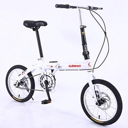 GWM Folding Bike GWM 16 Inch Portable Folding Bicycle Single Speed Bicycle Holding Brake Adult Man Woman City Commuter Car (Color : White)