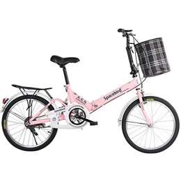 GWM Bike GWM 20-inch Folding Bike Adult Student Lady Single Speed City Commuter Outdoor Sport Bike, Pink