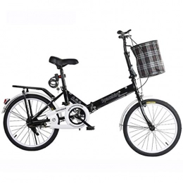 GWM Folding Bike GWM 20-inch Folding Bike Male Female Adult Lady City Commuter Outdoor Sport Bike with Basket, Black