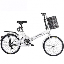 GWM Bike GWM 20-inch Folding Bike Male Female Adult Lady City Commuter Outdoor Sport Bike with Basket, White