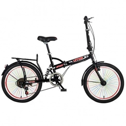 GWM Bike GWM 20inch Folding Bicycle Mountain Bike Colored Wheel Single Speed Bicycle Women and Man City Commuter Bicycle, Red-Black