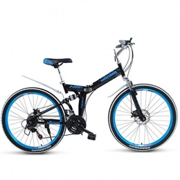 GWM Folding Bike GWM 26inch Mountain Bike Folding Bicycle Double Shock Absorption Double Disc Brake Bicycle Women and Man City Commuter Bicycle, Blue-Black (Color : 21-speed)
