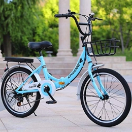 GWM Folding Bike GWM Foldable Bicycle Variable 6 Speed Children Go To School Outdoor Sport Bicycle 3 colours with Basket (Color : Blue)