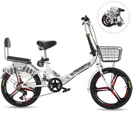 GWM Folding Bike GWM Folding Bicycle Colorful Wheels Single Speed Portable Lady Adult Student City Commuter Bicycle, White