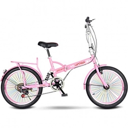 GWM Folding Bike GWM Folding Bicycle Colorful Wheels Variable 6 Speed Portable Lady Adult Student City Commuter Bicycle, Pink