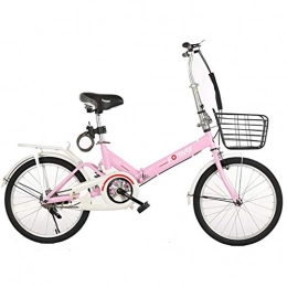 GWM Bike GWM Folding Bicycle Portable Adult Children Lady City Commuter Bike Single Speed Bicycle with Basket, Large (Color : Pink)