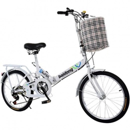 GWM Folding Bike GWM Folding Bicycle Portable Single Speed Bicycle Adult Student City Commuter Freestyle Bicycle with Basket, White (Size : Medium Size)