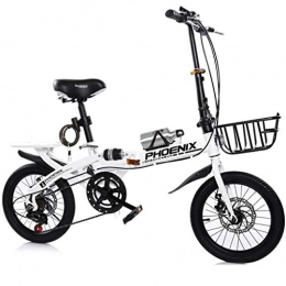 GWM Folding Bike GWM Folding Bicycle Portable Variable 6 Speed Adult Men Women Outdoor Sport Bicycle with Basket, Water Bottle and Holder (Color : White)