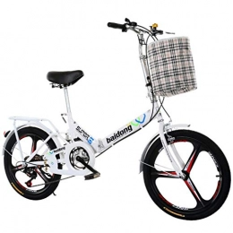 GWM Bike GWM Folding Bicycle Portable Variable 6 Speed Bicycle Adult Student City Commuter Freestyle Bicycle with Basket (Color : White)