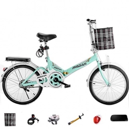 GWM Bike GWM Folding Bicycle Single Speed Portable Female City Commuter Outdoor Sports Exercise Bicycle with Basket, Green