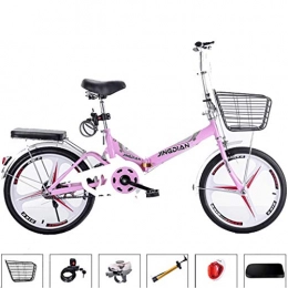 GWM Folding Bike GWM Folding Bicycle Single Speed Portable Female City Commuter Outdoor Sports Exercise Bicycle with Basket, Pink