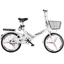 GWM Folding Bike GWM Folding Bicycle Single Speed Portable Female City Commuter Outdoor Sports Exercise Bicycle with Basket, White