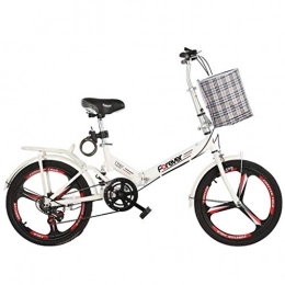 GWM Folding Bike GWM Portable Folding Bicycle Adult Children Bike Variable 6 Speeds Shock-absorbing Bicycle White with Basket (Color : Type A)