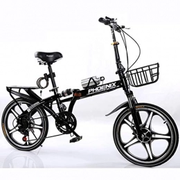 GWM Folding Bike GWM Portable Folding Bicycle Single Speed Adult Student Outdoor Sport Bicycle with Basket, Water Bottle and Holder, Black (Size : Medium Size)