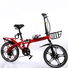 GWM Folding Bike GWM Portable Folding Bicycle Single Speed Adult Student Outdoor Sport Bicycle with Basket, Water Bottle and Holder, Red (Size : Medium Size)