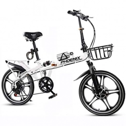 GWM Folding Bike GWM Portable Folding Bicycle Single Speed Adult Student Outdoor Sport Bicycle with Basket, Water Bottle and Holder, White (Size : Medium Size)