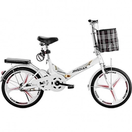 GWM Bike GWM Portable Folding Bicycle Single Speed Female City Commuter Outdoor Activity Bicycle with Basket, White