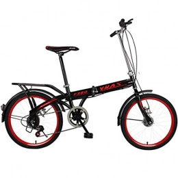 GWM Folding Bike GWM Portable Folding Bicycle Variable Speed Adult Student City Commuter Outdoor Sport Bike, Red-Black