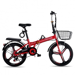 gxj Folding Bike gxj 20 Inch Foldable Bicycles, Comfortable Portable Compact Lightweight 6 Speed Folding Bike for Men Women Students and Urban Commuters, Red(Size:20 inch)