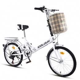 gxj Folding Bike gxj Lightweight Folding Bike for Women Men and Teenager, Rear Carry Rack, 6 Speed Easy Folding City Bicycle 20-inch Wheels, V Brake(Color:White)