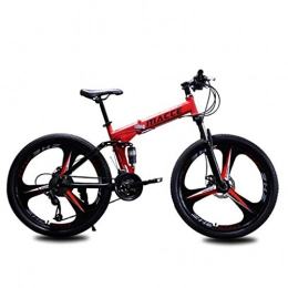 GXQZCL-1 Folding Bike GXQZCL-1 26" Mountain Bikes, Foldable Mountain Bicycles with Dual Disc Brake and Full Suspension, Carbon Steel Frame 21 24 27 speeds MTB Bike (Color : Red, Size : 24 Speed)