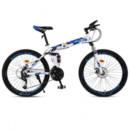 GXQZCL-1 Folding Bike GXQZCL-1 26inch Mountain Bikes, Foldable Hardtail Mountain Bicycles, Carbon Steel Frame, Dual Disc Brake and Dual Suspension MTB Bike (Color : Blue+White, Size : 21 Speed)