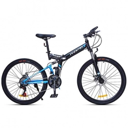GXQZCL-1 Bike GXQZCL-1 Mountain Bike, Steel Frame Folding Mountain Bicycles, Dual Suspension and Dual Disc Brake, 24inch / 26inch Wheels MTB Bike (Color : Black+Blue, Size : 24inch)