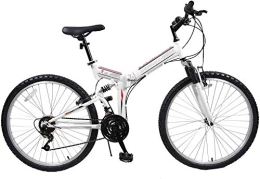 Gyj&mmm Folding Bike Gyj&mmm Folding bicycle, 24-26 inch 21 speed folding mountain bike, front and rear V brakes, shock absorber mountain bike, Speed ​​car, White, 24inches