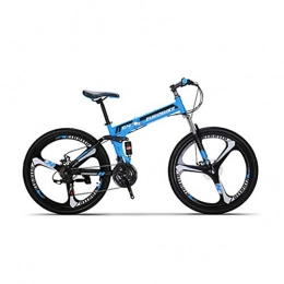 Gyj&mmm Folding Bike Gyj&mmm Folding bicycle, G4 21 speed mountain bike, steel frame 26 inch 3 spoke wheel double suspension folding bicycle, Blue