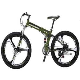Gyj&mmm Folding Bike Gyj&mmm Folding bicycle, G4 21 speed mountain bike, steel frame 26 inch 3 spoke wheel double suspension folding bicycle, Green